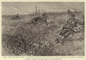 La guerre en Orient, éclaireurs japonais en marche vers Port Arthur